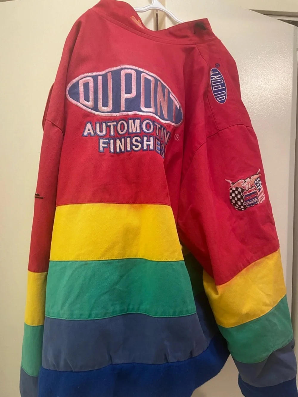 Colorblocked Red Yellow Purple Racing Jacket with Eagle Patch NASCAR DuPont Auto - Picture 5 of 9